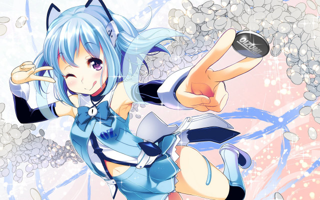 Anime blue hair cat ears free wallpaper for desktop - medium preview image