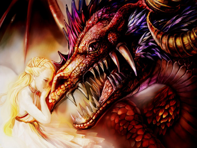 Woman dragon painting together artwork free wallpaper for desktop - medium preview image