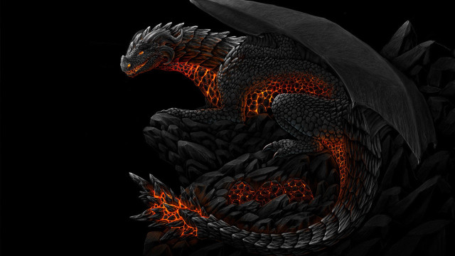 Black dragon red flames back free wallpaper for desktop - medium preview image