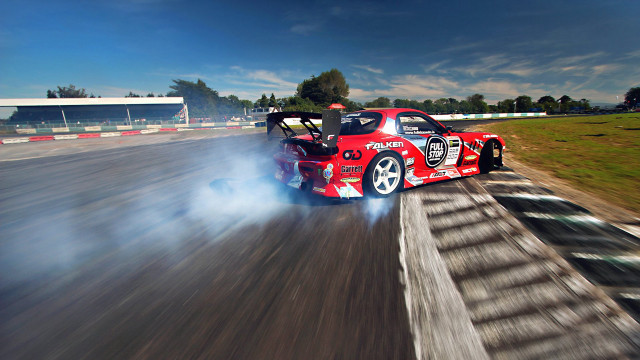Red car race track smoke free wallpaper for desktop - medium preview image