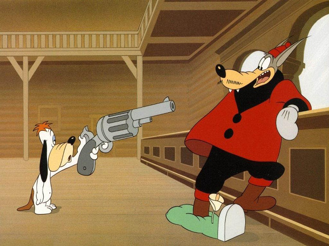Cartoon dog gun pointing dog free wallpaper for desktop - medium preview image