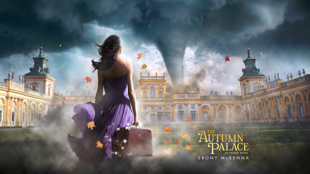 Woman purple dress suitcase building free wallpaper for desktop - medium preview image