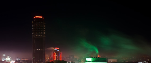 Tall building green light night free wallpaper for desktop - medium preview image