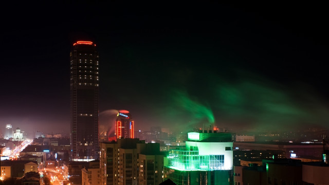 City skyline night lights smoke free wallpaper for desktop - medium preview image