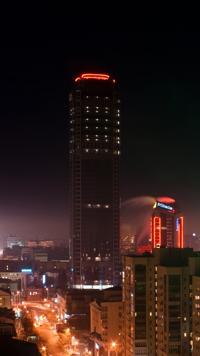 City skyline night lit tower free wallpaper for mobile - medium preview image