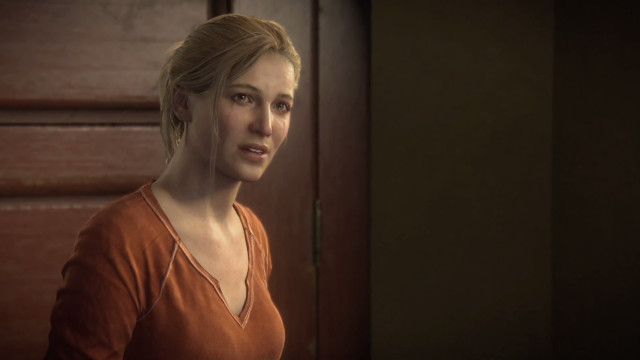 Woman brown shirt door blonde free wallpaper for desktop - medium preview image