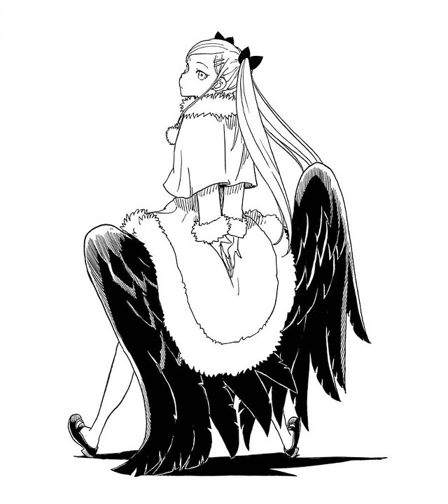 Woman sitting bird long hair free wallpaper for tablet - medium preview image