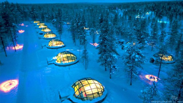 Glass igloos snow night lights free wallpaper for desktop - medium preview image