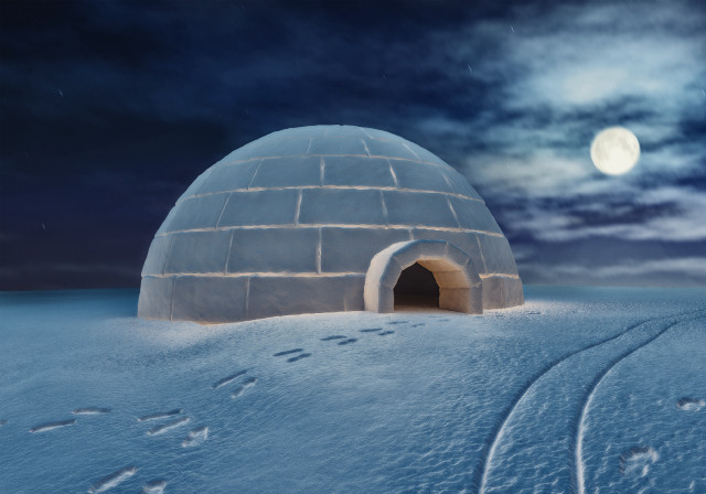 Snow igloo full moon footprints free wallpaper for desktop - medium preview image
