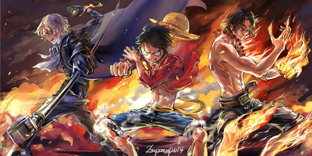 Anime characters fighting fire sword #2 free wallpaper for desktop - medium preview image