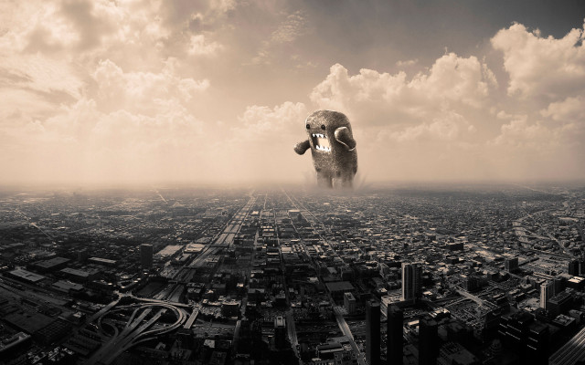 Large elephant flying city cloudy #4 free wallpaper for desktop - medium preview image