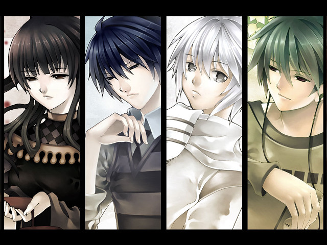 Four anime characters different hair free wallpaper for desktop - medium preview image