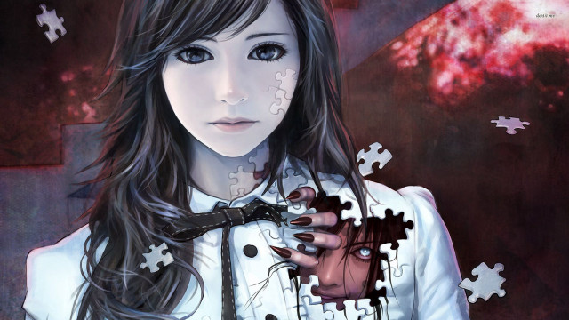 Girl long hair holding puzzle free wallpaper for desktop - medium preview image
