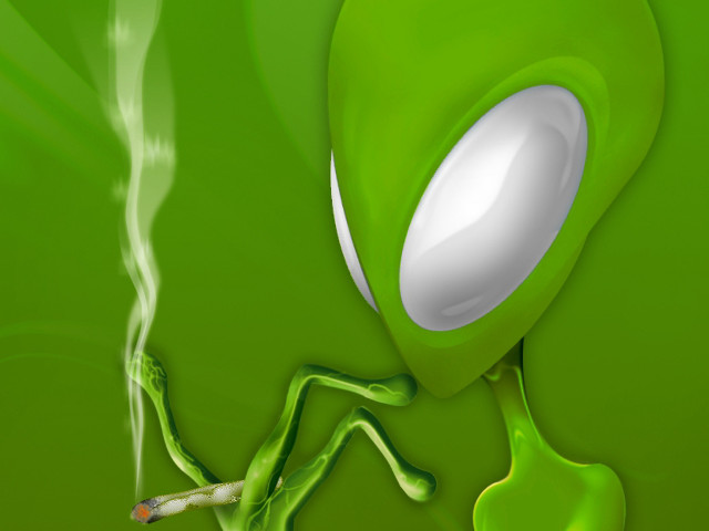 Green alien cigarette holder smoking free wallpaper for desktop - medium preview image