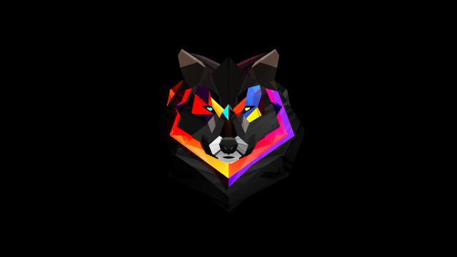 Colorful wolf head black background #2 free wallpaper for desktop - medium preview image
