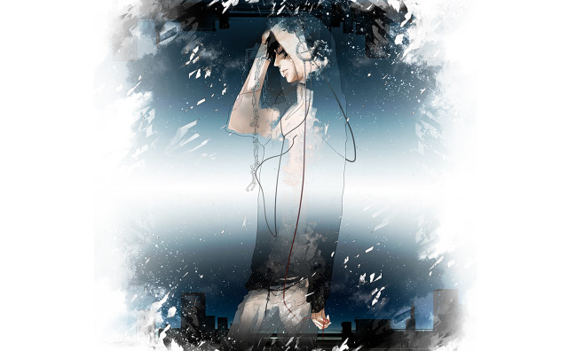 Woman microphone city snow falling free wallpaper for desktop - medium preview image