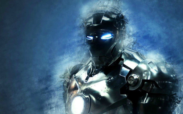 Robot glowing eyes dark water free wallpaper for desktop - medium preview image