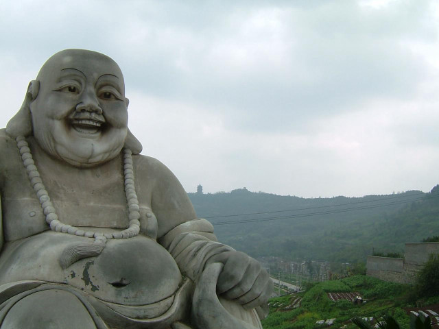 Laughing buddha statue bowl mountain free wallpaper for desktop - medium preview image