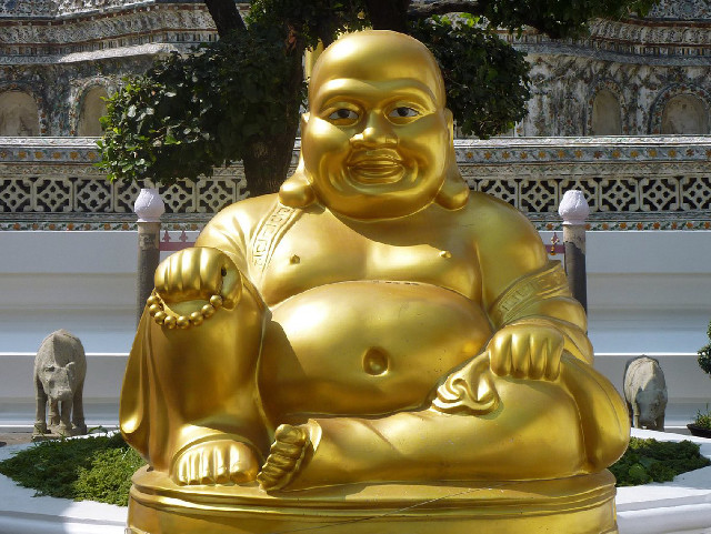 Golden laughing buddha park statues free wallpaper for desktop - medium preview image