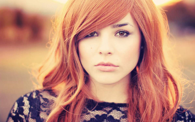 Woman red hair serious black free wallpaper for desktop - medium preview image