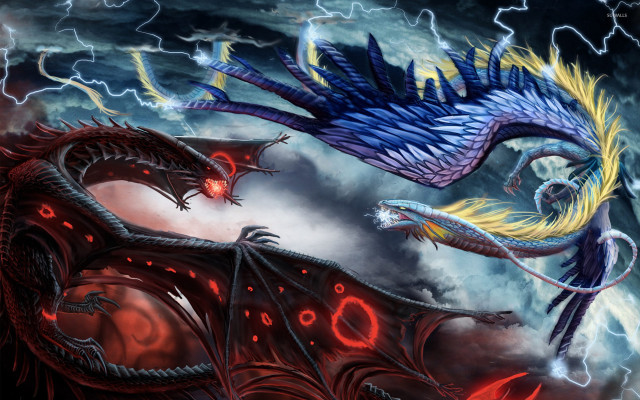 Dragon creatures cloudy sky lightning free wallpaper for desktop - medium preview image