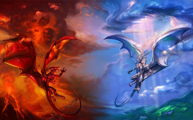 Dragon flying fire water sky free wallpaper for desktop - medium preview image
