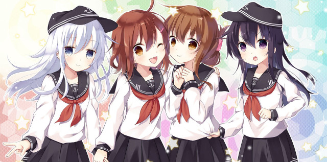 Girls sailor uniforms stars background free wallpaper for desktop - medium preview image