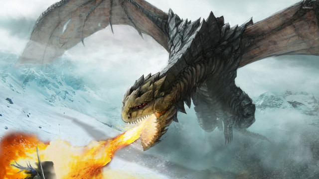 Dragon fireball snowy mountains battle free wallpaper for desktop - medium preview image