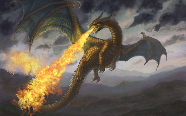 Dragon flying fire wings spread free wallpaper for desktop - medium preview image