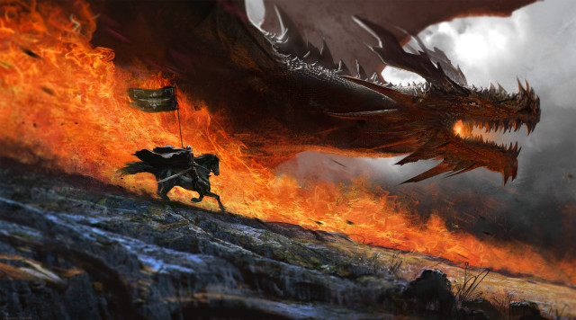 Dragon fire man horse flag free wallpaper for desktop - medium preview image