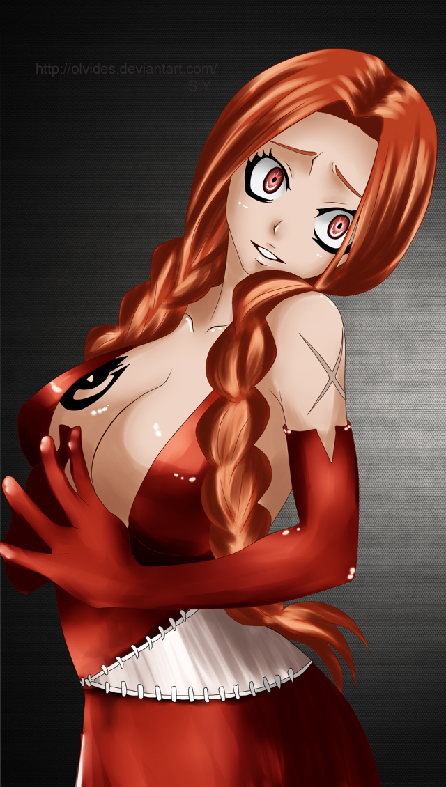 Red haired anime woman tattoo free wallpaper for mobile - medium preview image