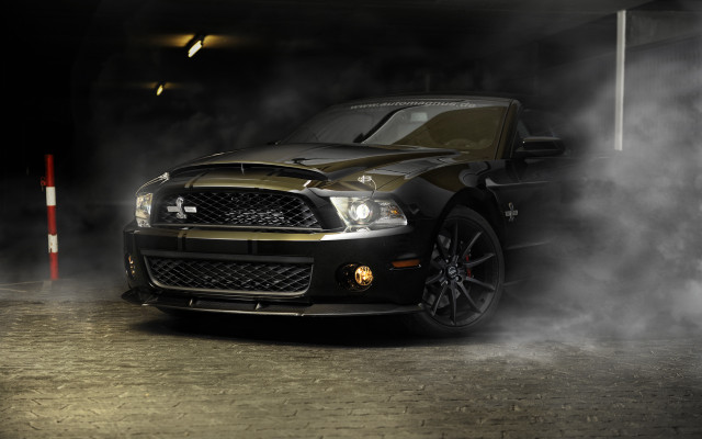 Black gold mustang garage smoke free wallpaper for desktop - medium preview image