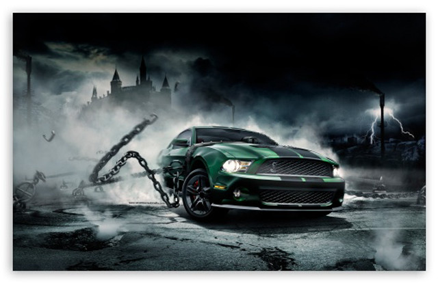 Green mustang car chain castle free wallpaper for desktop - medium preview image