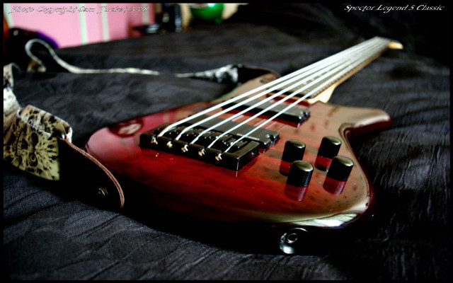 Red bass guitar black sheet free wallpaper for desktop - medium preview image