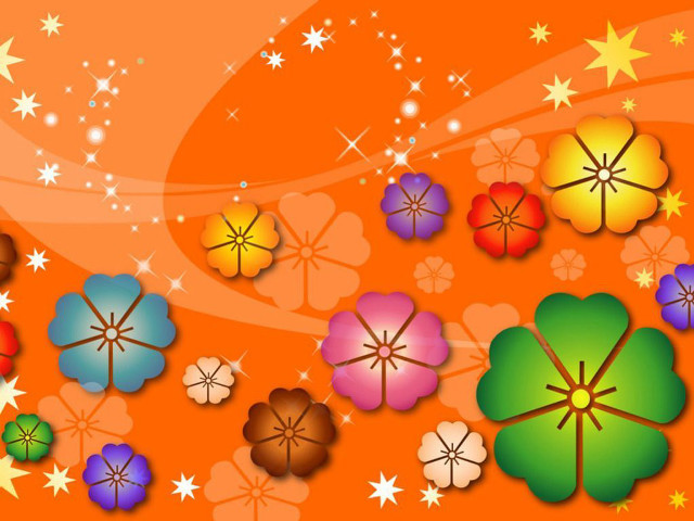 Colorful background flowers stars center free wallpaper for desktop - medium preview image
