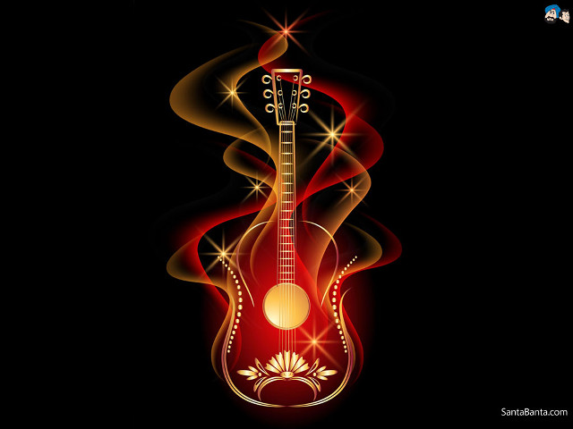 Guitar flame pattern body neck free wallpaper for desktop - medium preview image