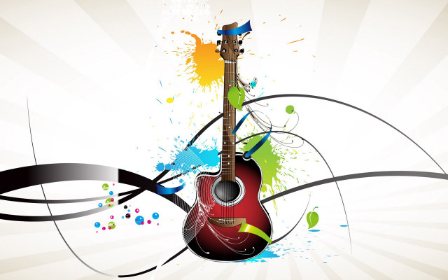 Guitar splash paint neck colorful free wallpaper for desktop - medium preview image