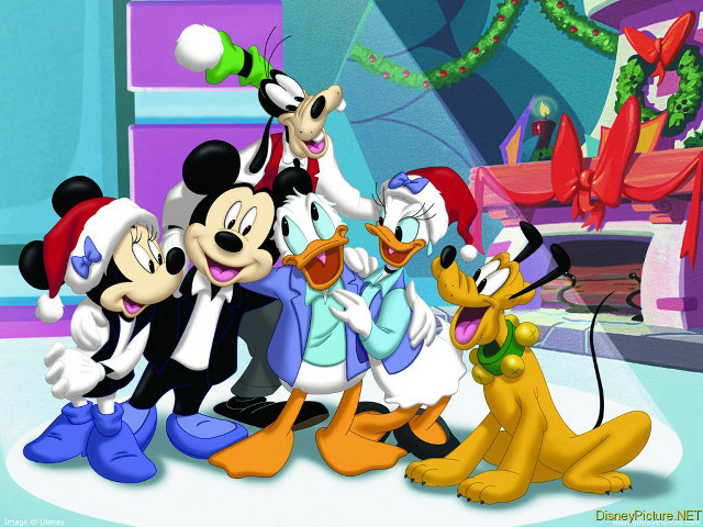 Cartoon characters group christmas tree free wallpaper for desktop - medium preview image
