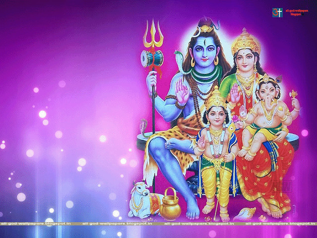 Hindu god family purple background free wallpaper for desktop - medium preview image