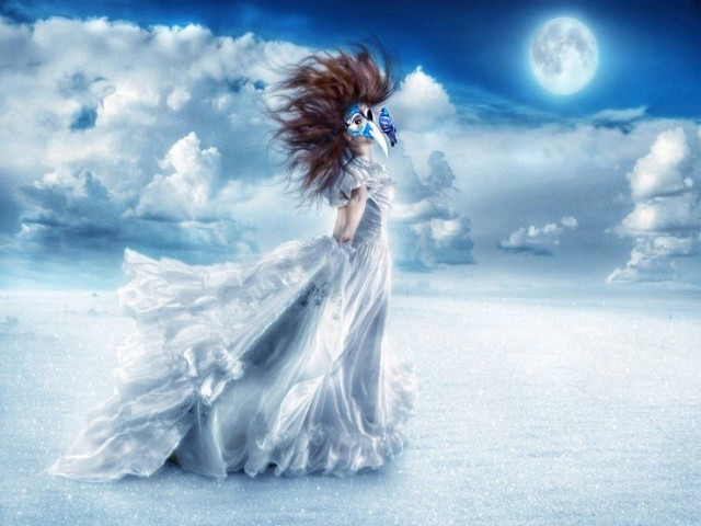 Woman white dress mask full free wallpaper for desktop - medium preview image