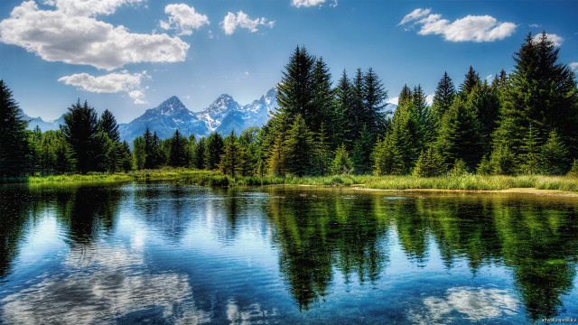 Lake trees mountains blue sky #9 free wallpaper for desktop - medium preview image