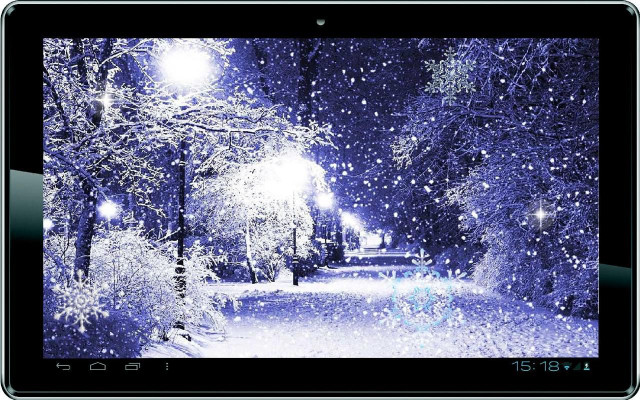 Tablet snowy scene streetlight night free wallpaper for desktop - medium preview image