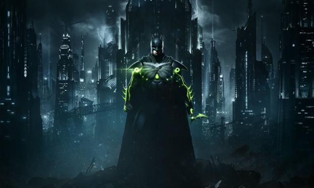 Batman city night green glow free wallpaper for desktop - medium preview image