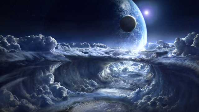 Blue planet clouds moon bright free wallpaper for desktop - medium preview image