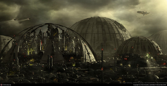 Futuristic city structure helicopter sky free wallpaper for desktop - medium preview image