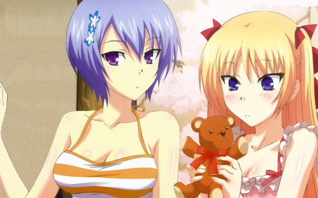 Anime girls holding teddy bear free wallpaper for desktop - medium preview image