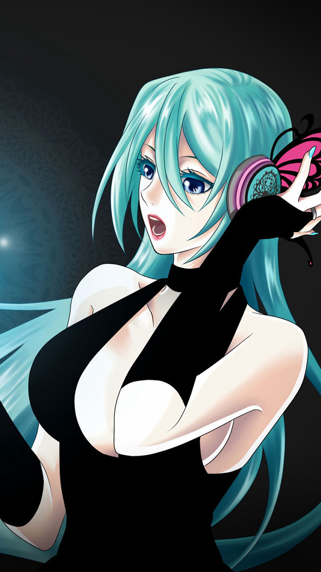 Blue hair woman butterfly black free wallpaper for mobile - medium preview image