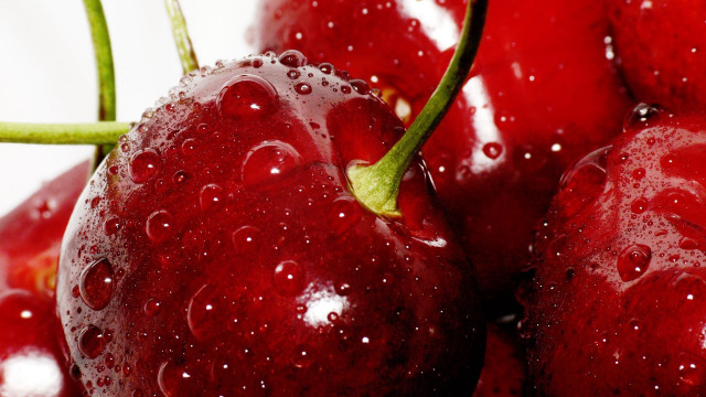 Cherry water droplets macro photorealism free wallpaper for desktop - medium preview image