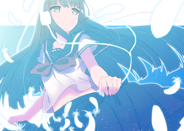 Girl longhair bluedress whiteobject underwater free wallpaper for desktop - medium preview image