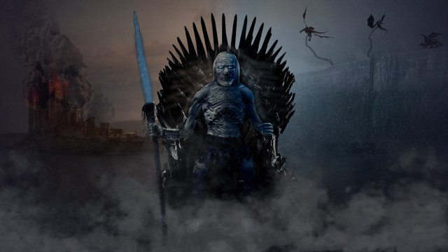 Man throne sword dragon flying free wallpaper for desktop - medium preview image